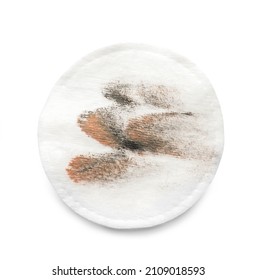 Dirty Cotton Pad After Removing Makeup On White Background