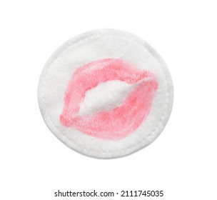 Dirty Cotton Pad After Removing Makeup On White Background