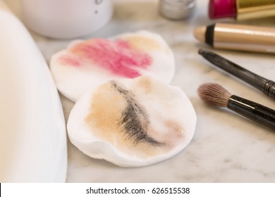 Dirty Cotton Pads With Make Up.