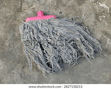 Dirty Cotton String Mop Head, Pink Plastic Connector Socket, Used Cleaning Equipment, Floor Sanitation Tool, Household Housekeeping Supply, Domestic Hygiene, photo object, design material, graphic resource, raw picture, editable image, cut out, removable background, unedited or no edit, natural look 