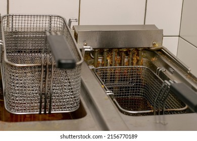 Dirty Deep Fryer Basket. Selective Soft Focus.