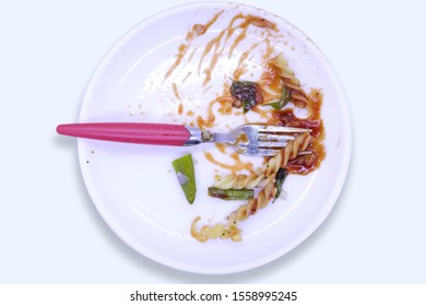 Dirty Dish Of Spicy Spaghetti After Eaten