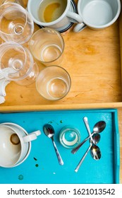 Dirty Dishes On Kitchen Table, After Party, Directly Above