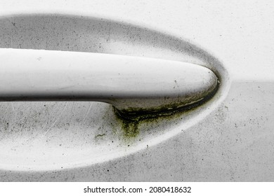 Dirty Door Handle Of A Modern Car. Abstract Hygiene Concept.