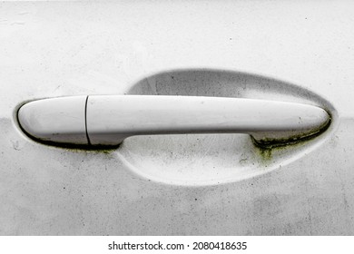 Dirty Door Handle Of A Modern Car. Abstract Hygiene Concept.