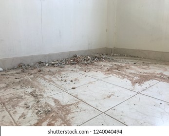 Dirty Floor In Abandoned Room.