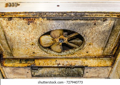 Dirty And Greasy Exhaust Fan Kitchen Hood.