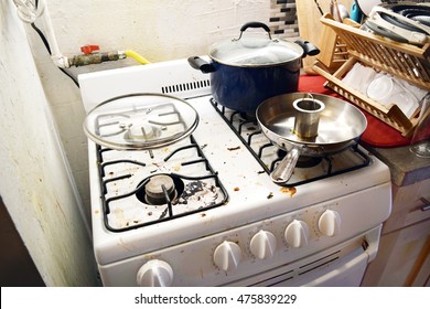 Dirty Greasy Stovetop In A Messy Household