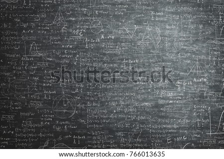 dirty grunge chalkboard full of mathematical problems and formula