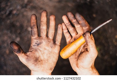 Dirty Hands Of Mechanic At Car Station