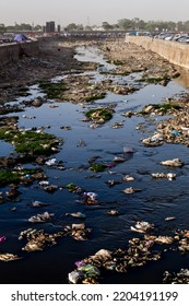 Dirty Kabul River With Garbage In Afghanistan