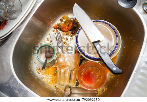 Dirty Kitchen Sink After Having Meal Stock Photo (Edit Now) 792092350