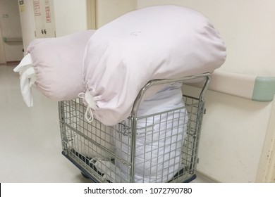 Dirty Linen In Trolley At Hospital