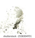 Dirty Melting snow mix with soil dust mud and splash fly in mid air. Dirty snow dust mud explode splash in winter, melt and thawing in spring. White background isolated element