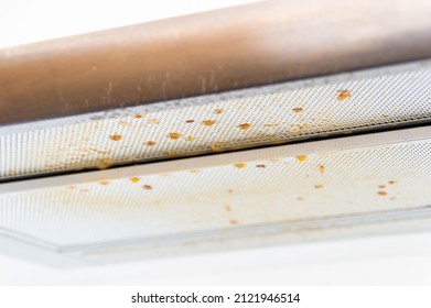 Dirty Metal Kitchen Hood Cooker Full Of Sticky Cooking Oil Needed To Be Clean