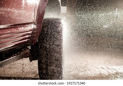 Dirty Offroad Car In A Car Wash