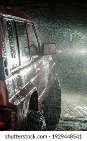 Dirty Offroad Car In A Car Wash