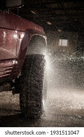 Dirty Offroad Car In A Car Wash