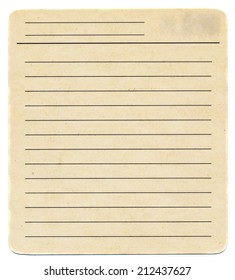 Dirty Old Yellowing Blank Index Paper Card Isolated On White Background