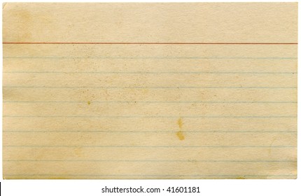 Dirty Old Yellowing Blank Index Card Isolated On White.