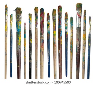 Dirty paintbrushes isolated on white background - Powered by Shutterstock