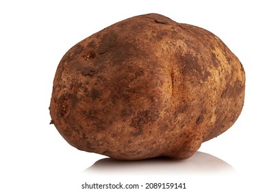 Dirty potatoes in clods of soil on a white background - Shutterstock ID 2089159141