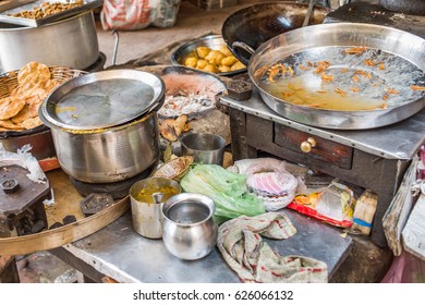 Dirty Pots And Pans After Cooking Street Food In Varanasi,