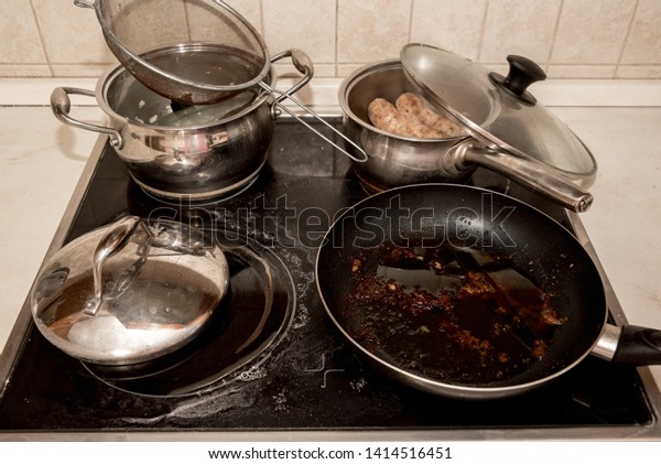 Dirty Pots Pans Placed On Stainless Royalty Free Stock Image