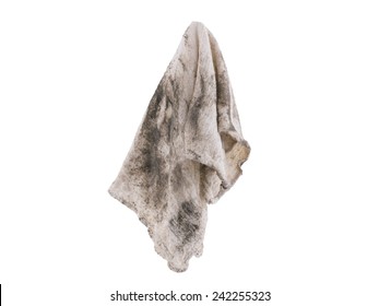 Dirty rag suspended isolated on white background