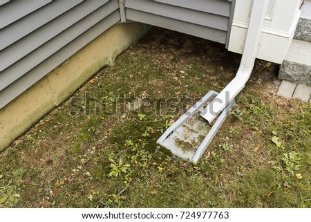 Dirty rain downspout and gutter system.