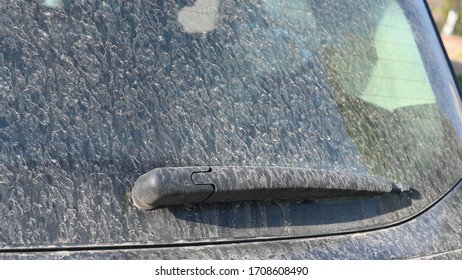 Dirty Rear Window In The Car. Close-up