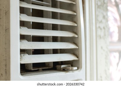 A Dirty Rotating Outlet Vent Of A Split Air Conditioning Unit.