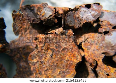 Dirty rusted metal texture for background. Ecology and recycling. Rusty scrap metal in a landfill in natural light. Corrosive Rust on old iron. Oxidated metal. The passage of time