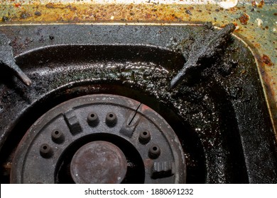 A Dirty, Rusty Gas Hob. 