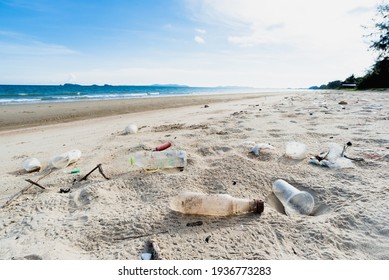Dirty sea sandy shore ,Environmental pollution,
Plastic water bottles pollution in ocean 