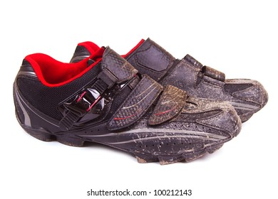 Dirty Shoes For Mountain Bike Spd Pedals Isolated On White