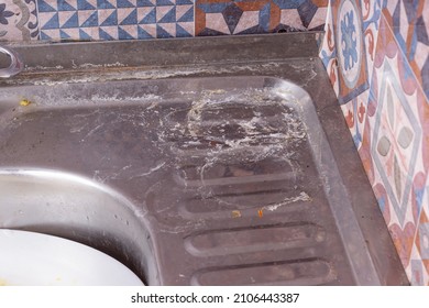 Dirty Sink In Kitchen. Plaque From Hard Water