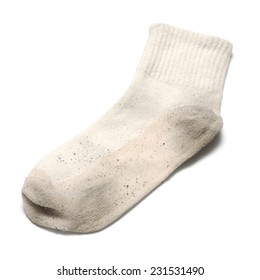 schmutzige Socke auf weißem Hintergrund