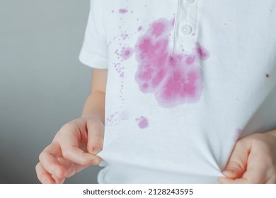 Dirty Stain Of Spilling Juice On Children's Clothes