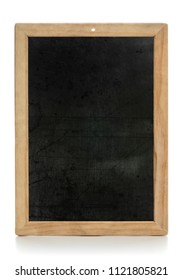 Dirty and stained vintage wooden chalkboard isolated on white background - Shutterstock ID 1121805821