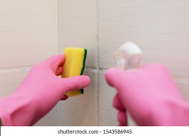 Dirty Tile Cleaning And Mold Removing From Grout