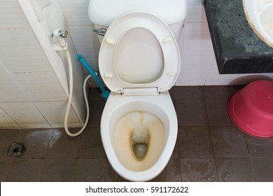 dirty toilet in a house.