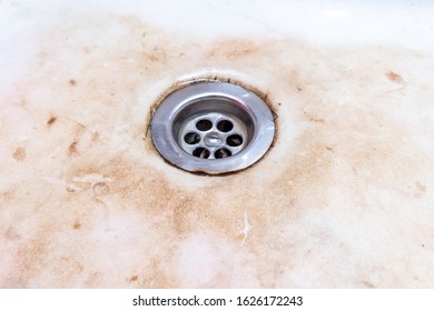 Dirty Unhygienic Kitchen Sink With Limescale And Rust, Dirty House And Kitchen Cleaning Concept.