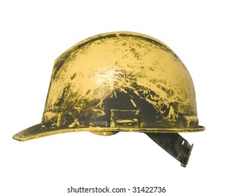 Dirty Used Hard Hat Contractor Helmet Isolated On White