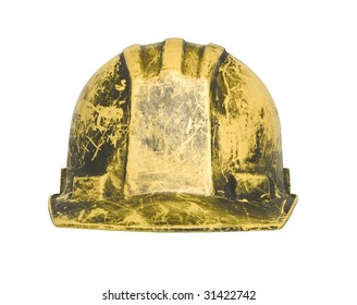 Dirty Used Hard Hat Contractor Helmet Isolated On White