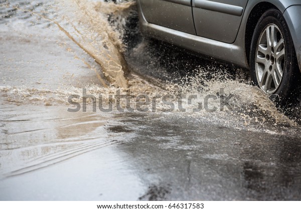 Dirty Water Splash After Vehicle Roaring Stock Photo 646317583 ...