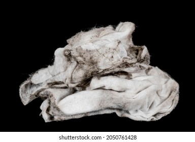 Dirty Wet Wipes Isolated On Black Background. Wet White Used Wipes