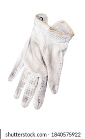 A Dirty White Golf Glove On White.