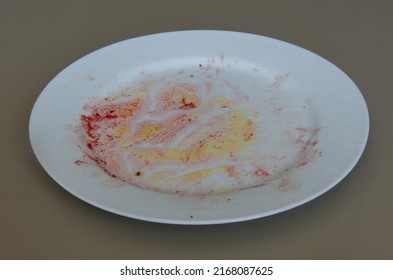 Dirty White Plate With Oil On Gray Background