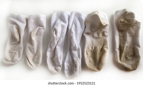 Dirty White Socks On White Background